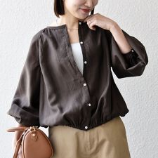 SHIPS any:〈洗濯機可能〉リネン ミックス シアー ボリューム スリーブ ブラウス