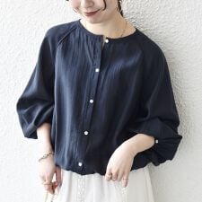 《予約》SHIPS any:〈洗濯機可能〉リネン ミックス シアー ボリューム スリーブ ブラウス