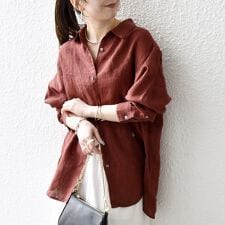 《予約》SHIPS any:〈洗濯機可能〉リネン レギュラーカラー ルーズ 刺繍 シャツ