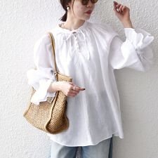 《予約》SHIPS any:〈洗濯機可能〉リネン ボリューム スリーブ フレア ブラウス