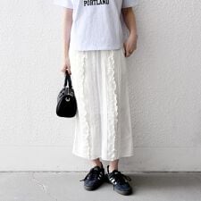 《予約》SHIPS any:〈手洗い可能〉リネンミックス Iライン フリル イージー スカート