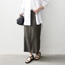 《予約》SHIPS any:〈洗濯機可能〉リネンミックス ボタン デザイン タイト スカート