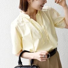 《予約》SHIPS any:〈洗濯機可能〉タイプライター フリル スキッパー パフ ブラウス