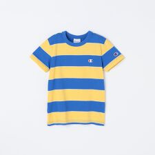 Champion:〈洗濯機可能〉ワイド ボーダー ワンポイント 刺繍 Tシャツ