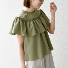《予約》SHIPS any:〈洗濯機可能〉グロッシー ラッフル フリル ギャザー ブラウス