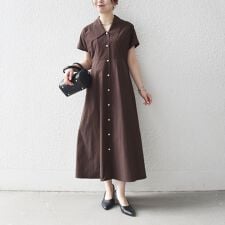 《予約》SHIPS any:〈洗濯機可能〉フラットカラー Vネック フレア ワンピース 2