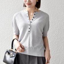 《予約》SHIPS any:〈手洗い可能〉リネン レーヨン ヘンリーネック プルオーバー