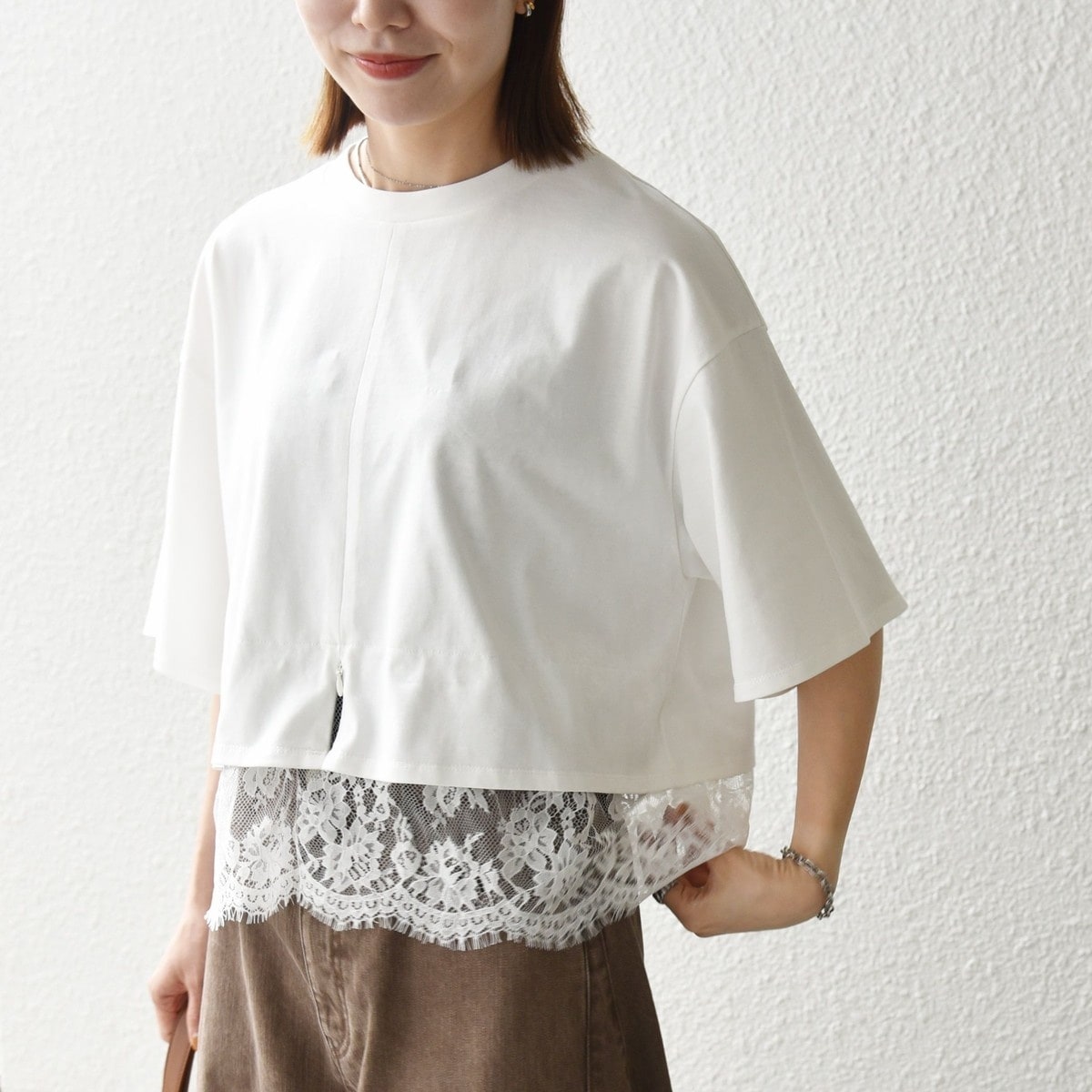SHIPS any:〈洗濯機可能〉ジップ レース ヘム ハーフスリーブ TEE