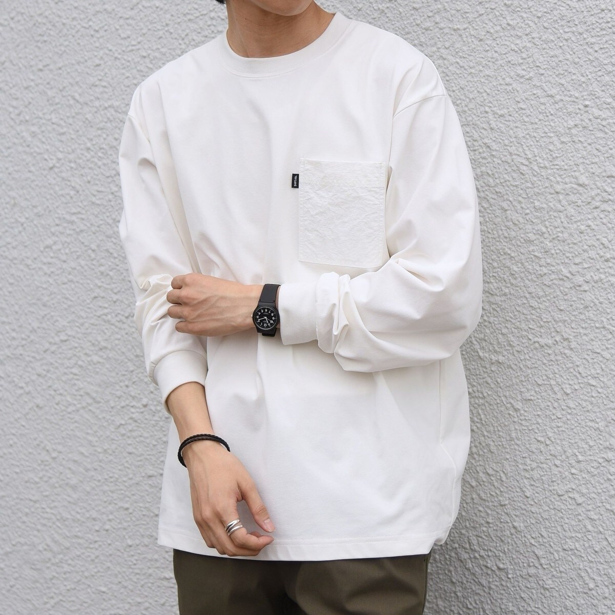 WEB限定】SHIPS any: リラックス ナイロンポケット クルーネック T