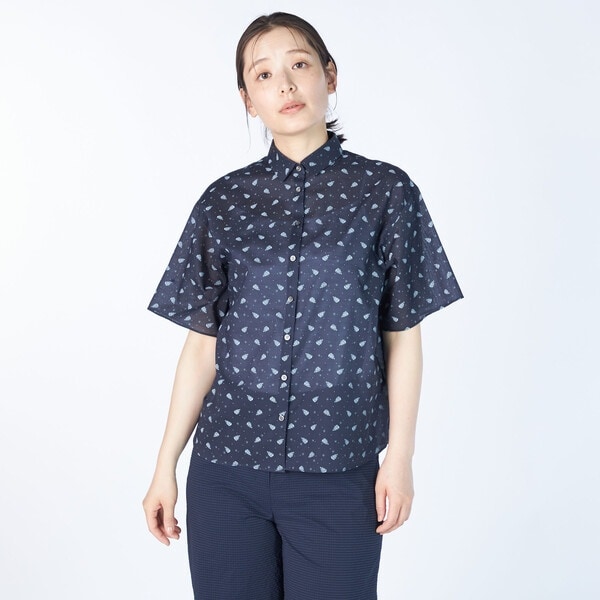 リネンチェックブラウス 【グリーンノート】【大きいサイズ