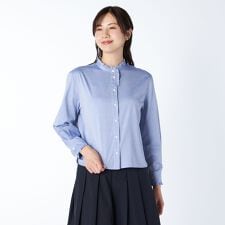 【Lサイズ】ピンオックススタンドカラーブラウス