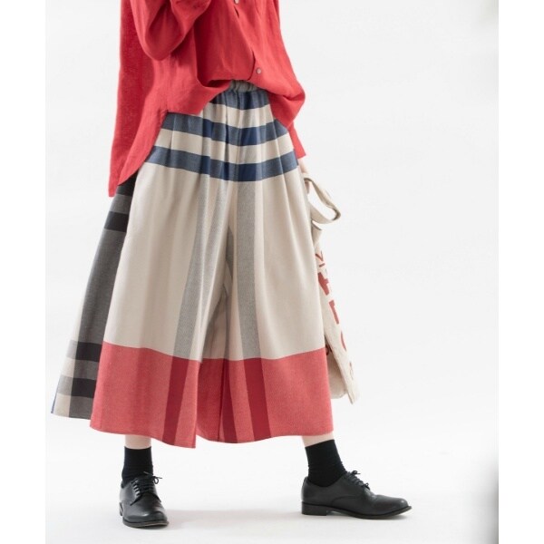nop de nod コットンリネンビエラパネルチェックタックキュロットスカート コットンリネンビエラパネルチェックタックキュロットスカート