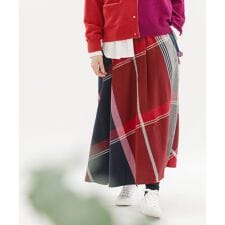 リネンコットンビエラチェックフレアースカート