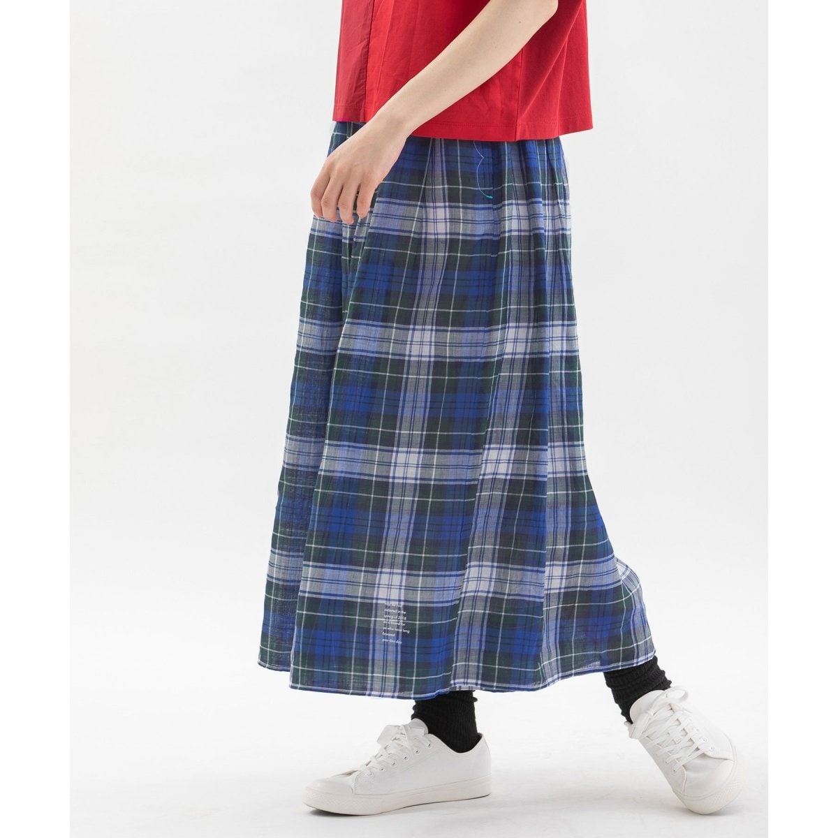 リネンレーヨン裾パネルポルカタックスカート