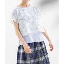刺繍レースクロップドレイヤートップス