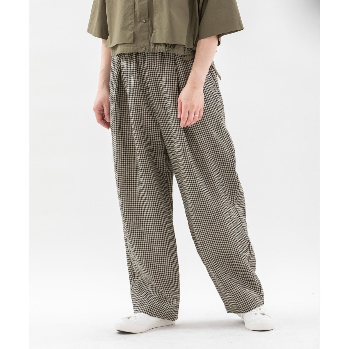 ノップドゥノッド（nop de nod）/リネン・リネンギンガムPommeボリュームタックパンツ リネン・リネンギンガムPommeボリュームタックパンツ