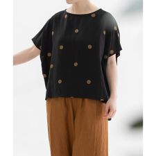 リネンレーヨンpolka刺繍ノーカラートップス | ノップドゥノッド(nop de nod)