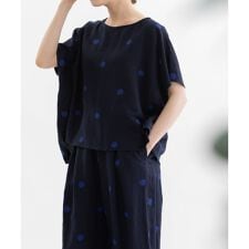 リネンレーヨンpolka刺繍ノーカラートップス | ノップドゥノッド(nop de nod)