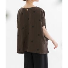 リネンレーヨンpolka刺繍ノーカラートップス | ノップドゥノッド(nop de nod)
