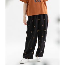 Pommeリネンレーヨンpolka刺繍ボリュームタックパンツ