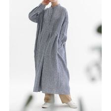 リネンバンドカラーシャツワンピース