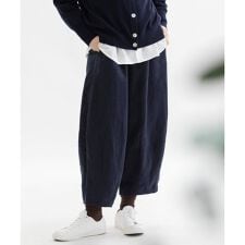 Pommeリネンビエラ起毛裾ダーツ9分パンツ