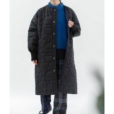 ノーカラースワンキルティングロングコート