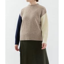袖配色クルーネックセーター