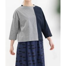 天竺バイカラー7分袖Tシャツ