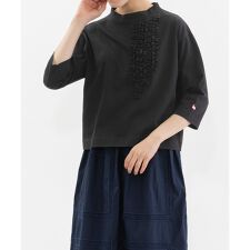 モックネック6分袖フリルTシャツ