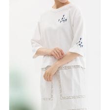 USコットンフラワー刺繍5分袖Tシャツ