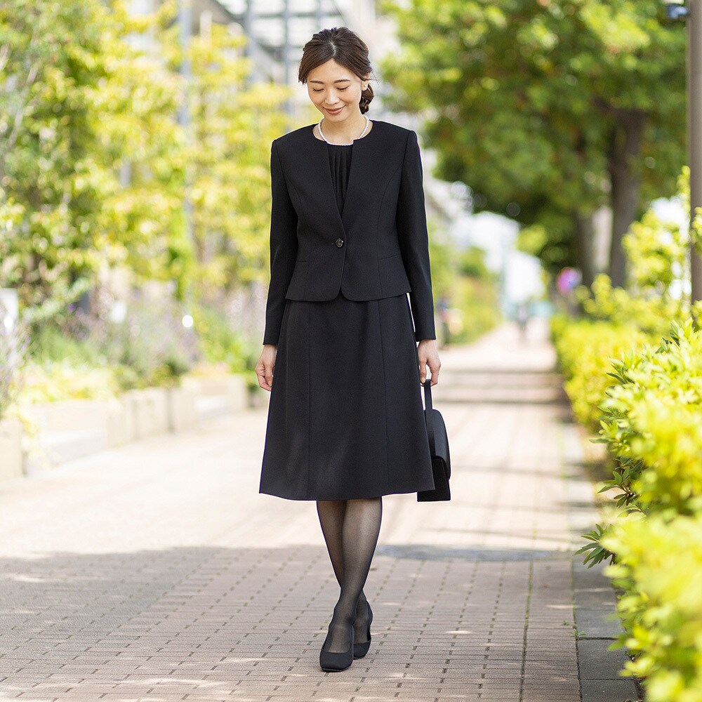 日本製 ブラックノーカラージャケット セットアップ【喪服・礼服】-