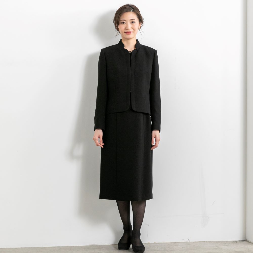 洗える 前あき スタンドカラージャケット ワンピース【喪服・礼服