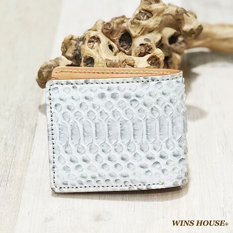 【ウォレット/財布】ホワイトパイソン二つ折り(蛇革) | ウインズハウス(WINS HOUSE) | W-003-WTP | ファッション通販