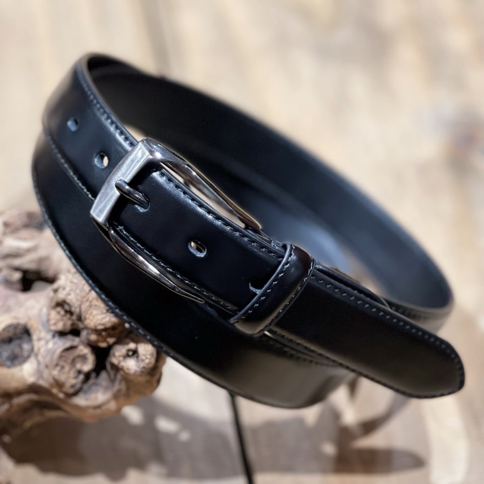 日本製 】 オールブラック レザーベルト / 牛革 / 30mm幅 / シュリンク