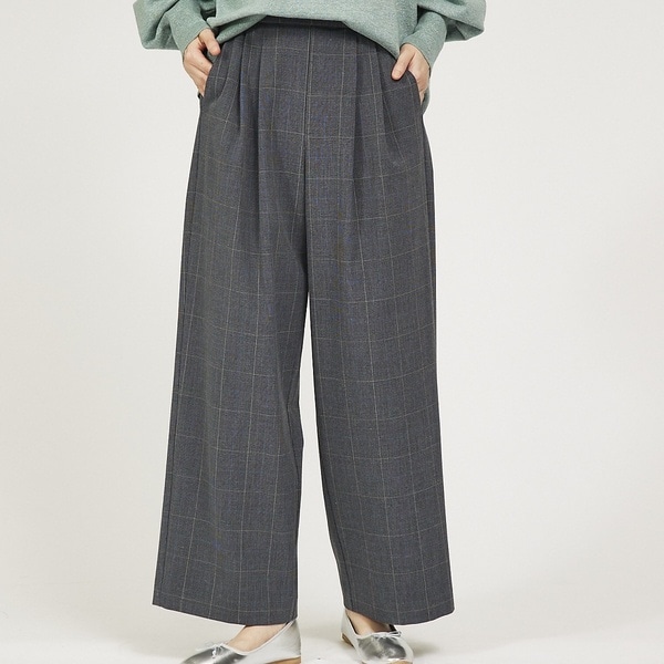 45R チェック柄　リネンタックワイドパンツ　ロングキュロット　サイズ2 45R チェック柄 リネンタックワイドパンツ ロングキュロット