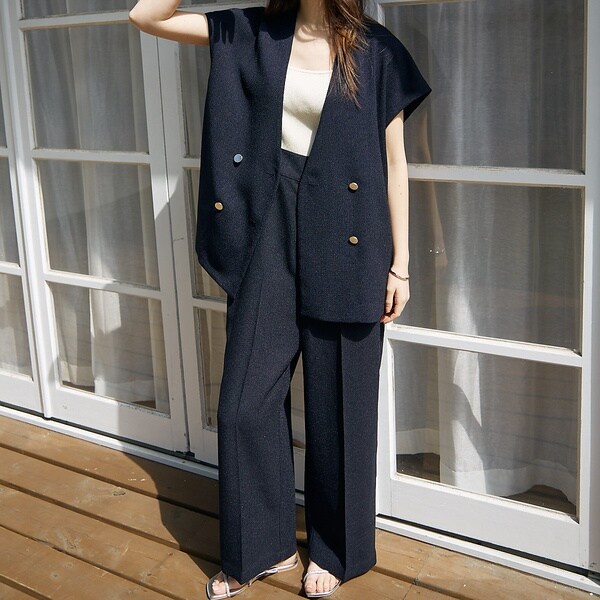 Spick & Span リネンライクノーカラージャケット 38 紺 Spick & Span（スピックアンドスパン）の「≪追加≫リネンライク