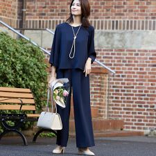 【販売店舗限定！上下２点セット】フレアブラウス×ワイドパンツセットアップ