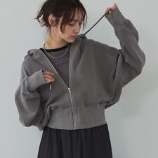 【裏毛】ピグメントショートジップパーカー/ヴィンテージ風/長袖/スウェット/春服