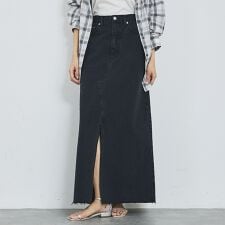 【前後スリット】Aラインデニムロングスカート/ハイウエスト/スタイルアップ/春服