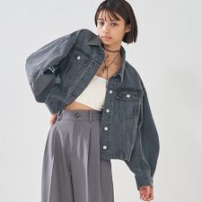 【オリジナル】デニムショートジャケット/バルーン袖/長袖/織/春服