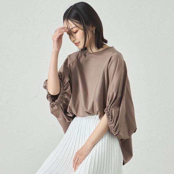 tシャツ 「接触冷感/抗菌防臭/白化軽減」アームギャザーカットソー レディース CAST: tシャツ 「接触冷感/抗菌防臭/白化軽減」アームギャザー