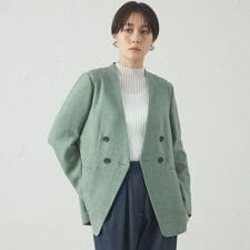 【セットアップ対応/洗える/吸水速乾】リネンライクノーカラーサマージャケット