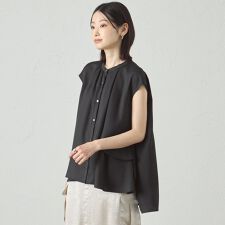 【吸水速乾/UV対策/セットアップ対応】アシンメトリーレイヤードサテンブラウス