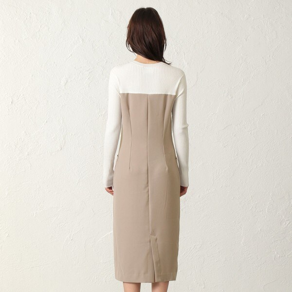 激安ブランド ニットコンビフロントボタンワンピース ベージュ 被り心地最高 Menya Ultra Com