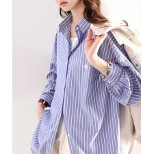 Happyストライプ！ワンポイント刺繍オーバーシャツ