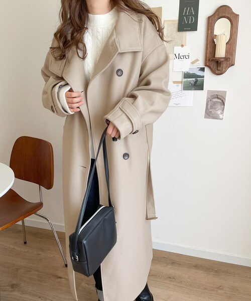 クラシカルエルフ（Classical Elf）/ロング丈が気分♪ニットモッサスタンドカラーロングコート ロング丈が気分♪ニットモッサスタンドカラーロングコート