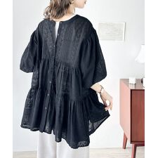 1枚で旬顔！シアー刺繍3WAYバルーンスリーブティアードブラウス