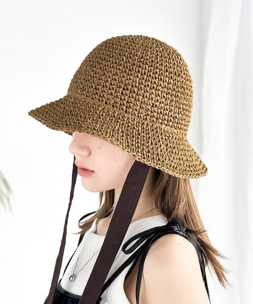 sale!タグ付き　エリック ジャビッツ　ベージュ ストローハット リボン付き ERIC JAVITS エリックジャビッツ ストローハット 麦わら帽子