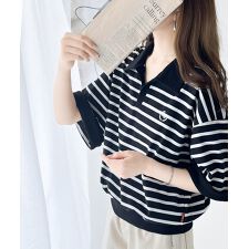 《JaVa ジャバコラボ》大人の上品カジュアル。胸刺繍スキッパー襟半袖プルオーバー